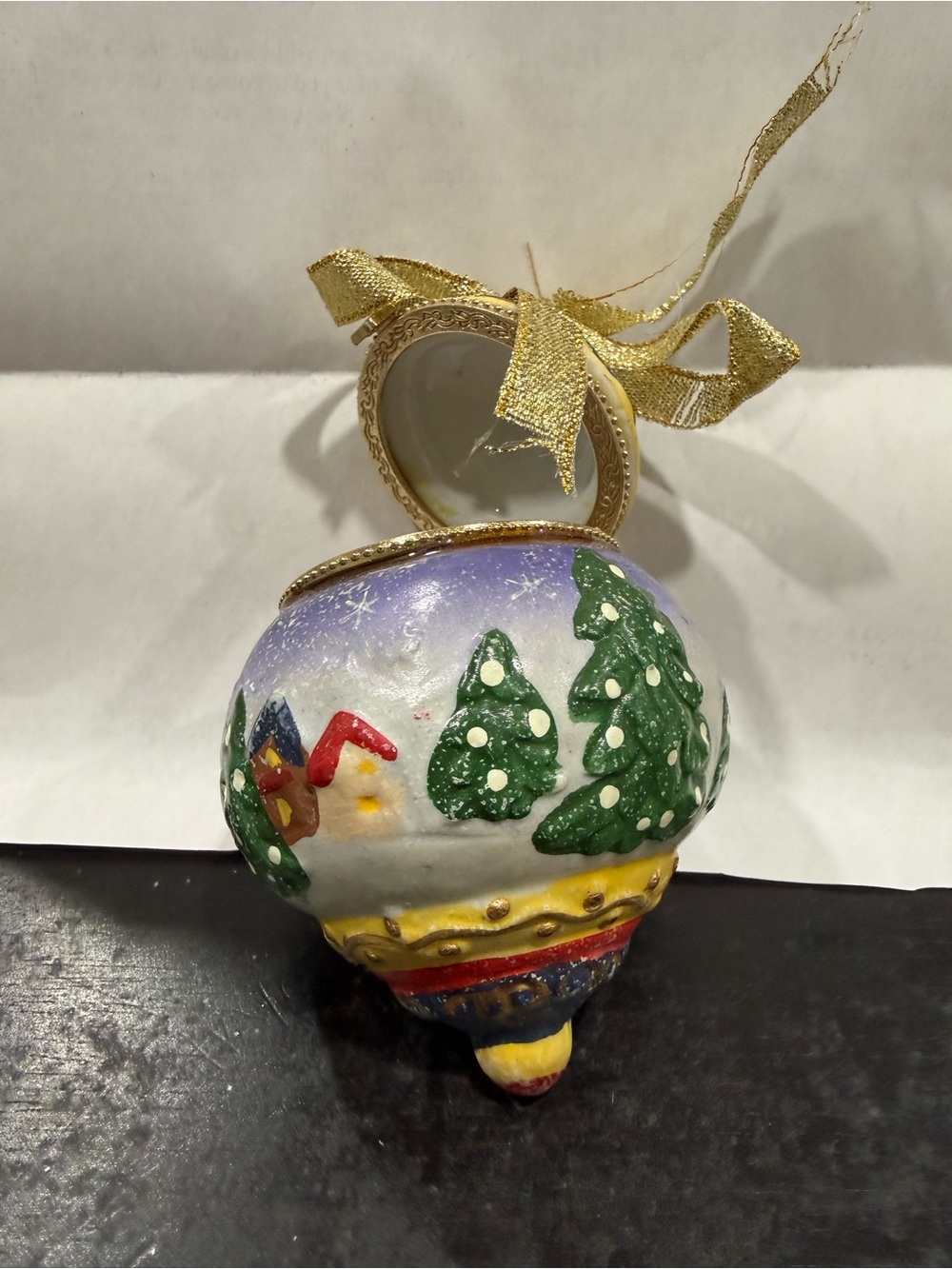 Christmas Ornament Trinket Box 3 1/2" High Very Good